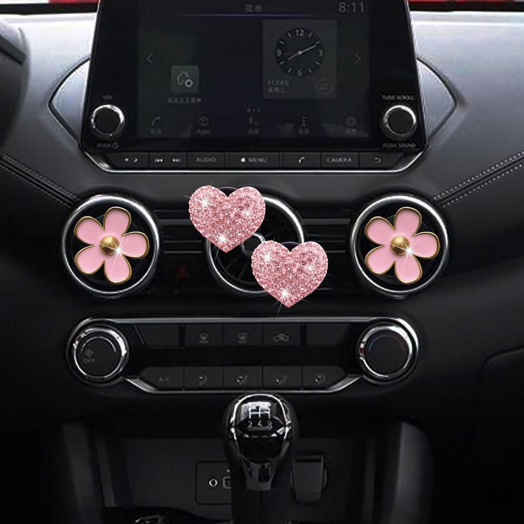 Pink Rhinestone Love Heart Flower Car Air Vent Perfume Clip Goddess Style Interior Ac Decoration Metal Solid Type 60g