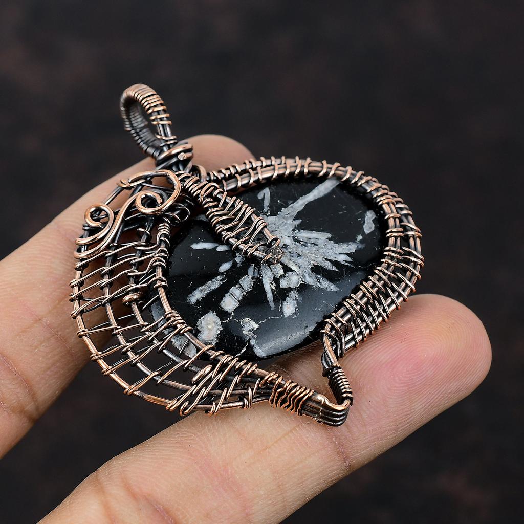 Chrysanthemum Pendant Gemstone Pendant Copper Wire Wrapped Pendant Chrysanthemum Jewelry Handmade Pendant Copper Wire Wrap Jewelry For Gift