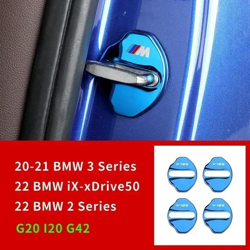 4pcs Car Styling Door Lock Cover Stainless Steel Auto Door Latch Trim Sticker For BMW Series 3 G20 Series 2 G42 iX-xDrive50