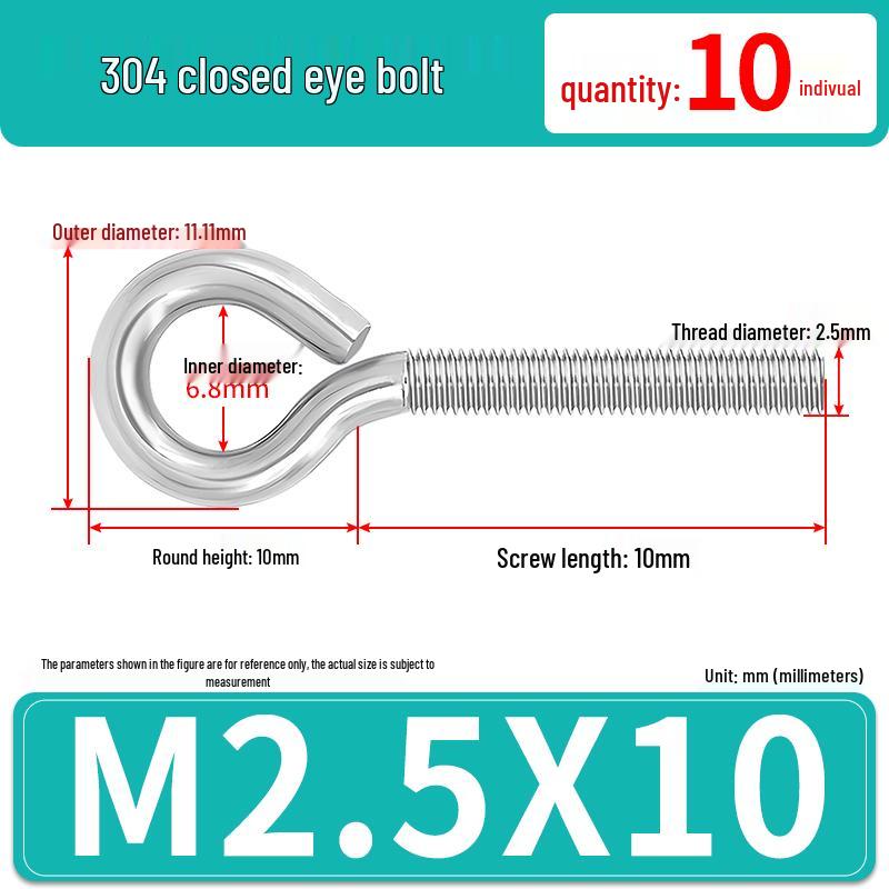 304 Stainless Steel Eyebolt with Ring Hook – Machine Thread Closed Eye Bolt (M4 M5 M6 M8)