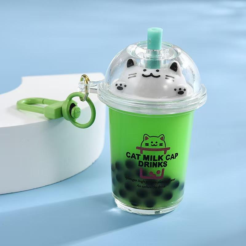 Creative And Cute Milk Tea Cups, Cat's Pearl Milk Tea Keychains, Internet-famous Sand Bottles, Car Key Chains, Bag Pendants