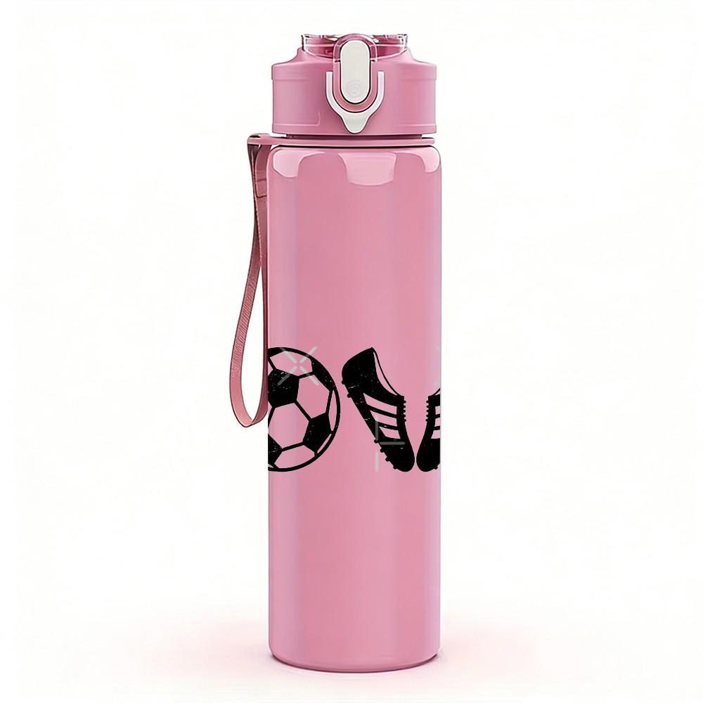 1PC Love Word Soccer Ball Minimalist Print 750ml Color Plastic Sports Water Bottle Leakproof Flip Straw Lid Suitable for Sports Office Home Use