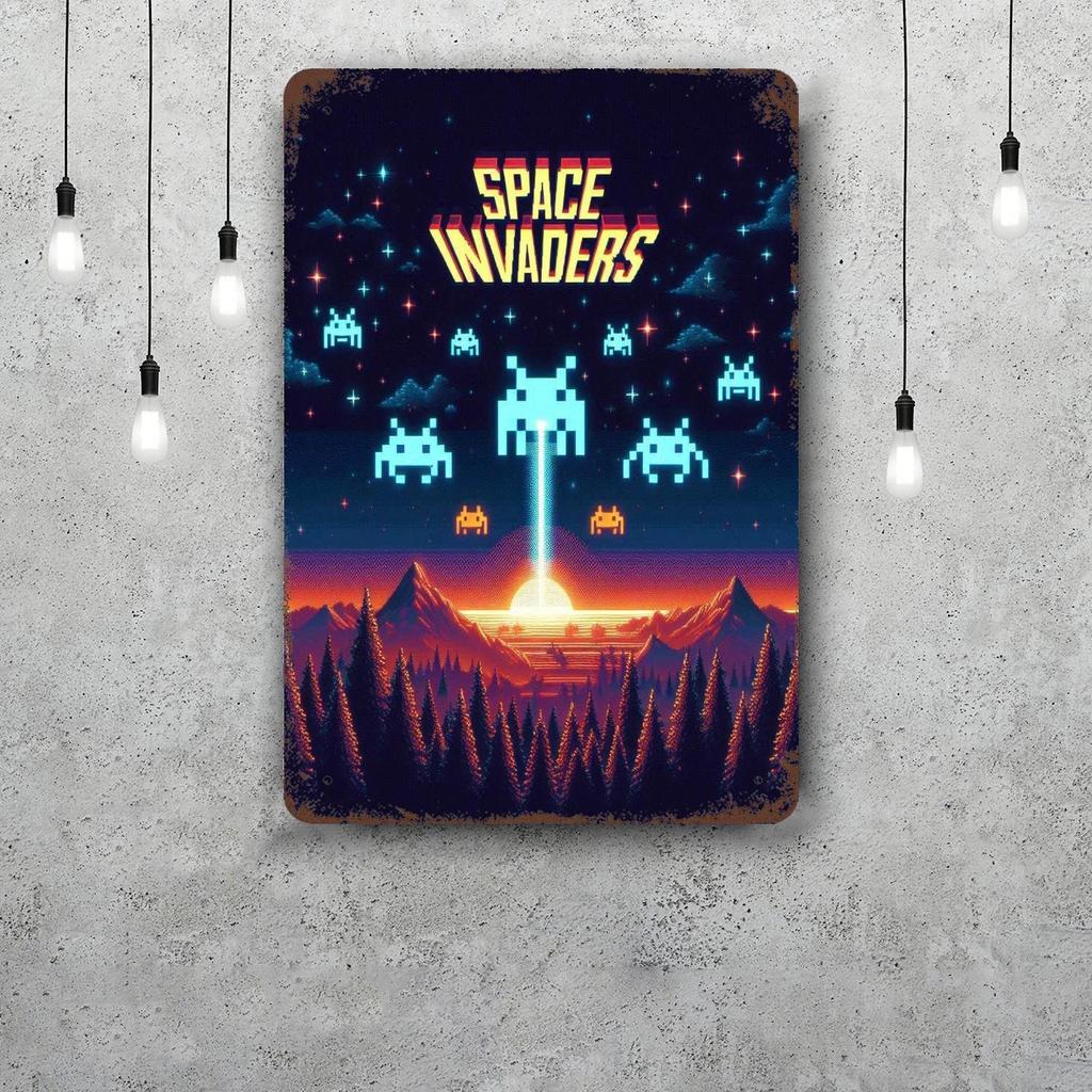 MINISO Spaced Invaders Classic Poster Rusty Metal Plaque Retro Decorative Plate Bar Cave Garage Metal Sign Wall Decoration