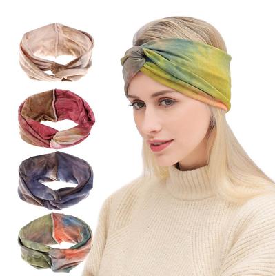 Retro Kreuz geknotet Frauen Mädchen elastische Yoga Turban geknotet Haar Krawatte Sport Headwrap breites Stirnband