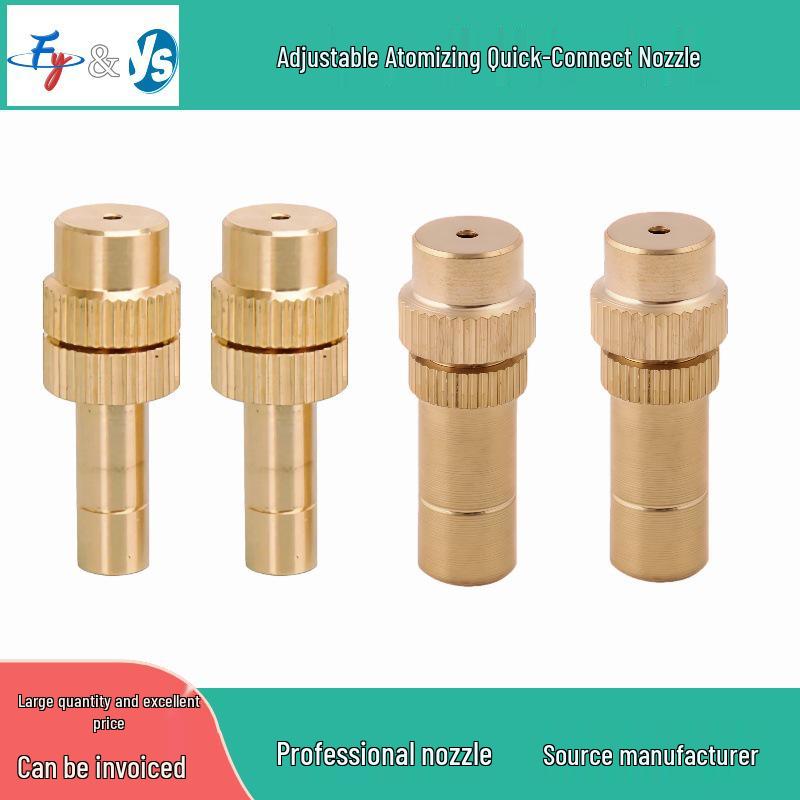 Adjustable Brass Atomizing Nozzle 6mm/8mm for Low-Pressure Cooling, Disinfection, and Landscaping