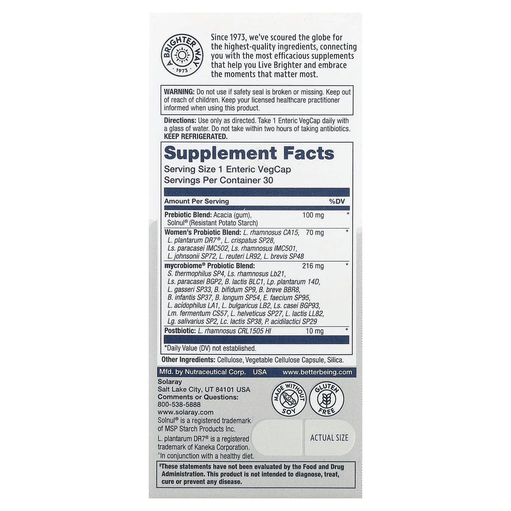 Solaray, Mycrobiome®, Complete Probiotic, Women's, 30 Veggie Capsules