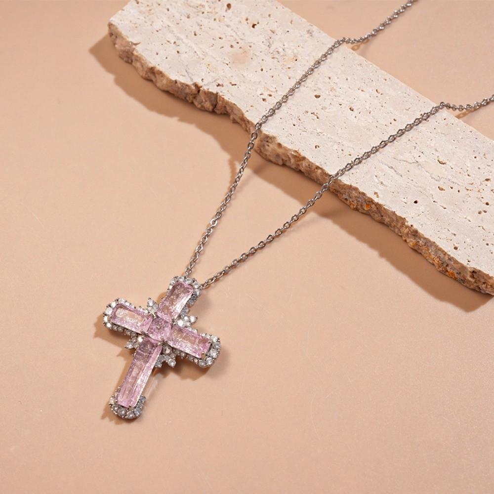Jewelry Cross Necklace Rhinestone Cross Pendant European American Cross Choker Chain  Girls