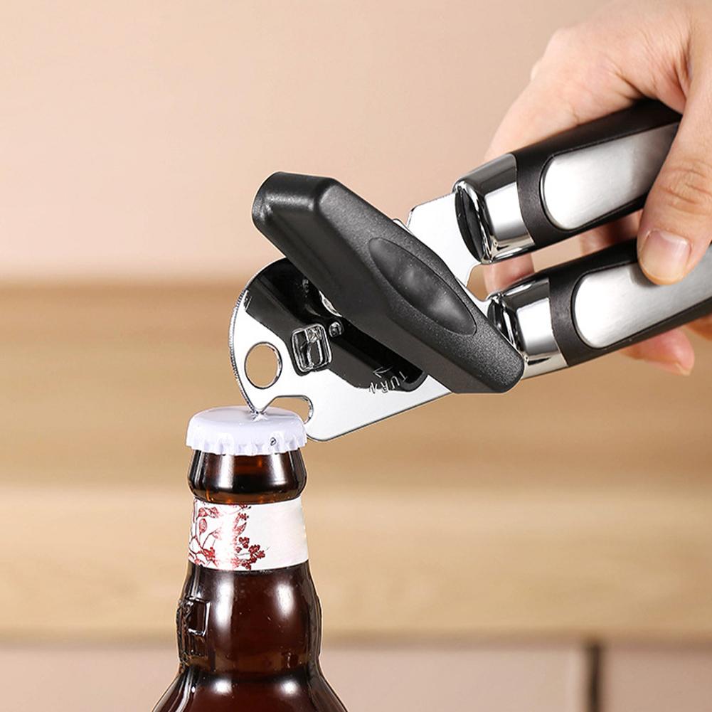 Stainless Steel Manual Can Opener Anti-Slip Handle Multifunctional Grip Opener Side Cut Tins Bottle Opener Kitchen Utensils
