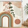 Miyotaa Abstract Mid Century Shower Curtain Set 60Wx71H Inches Minimalist Aesthetic Plant Leaves Terracotta Geometric Arch Moder