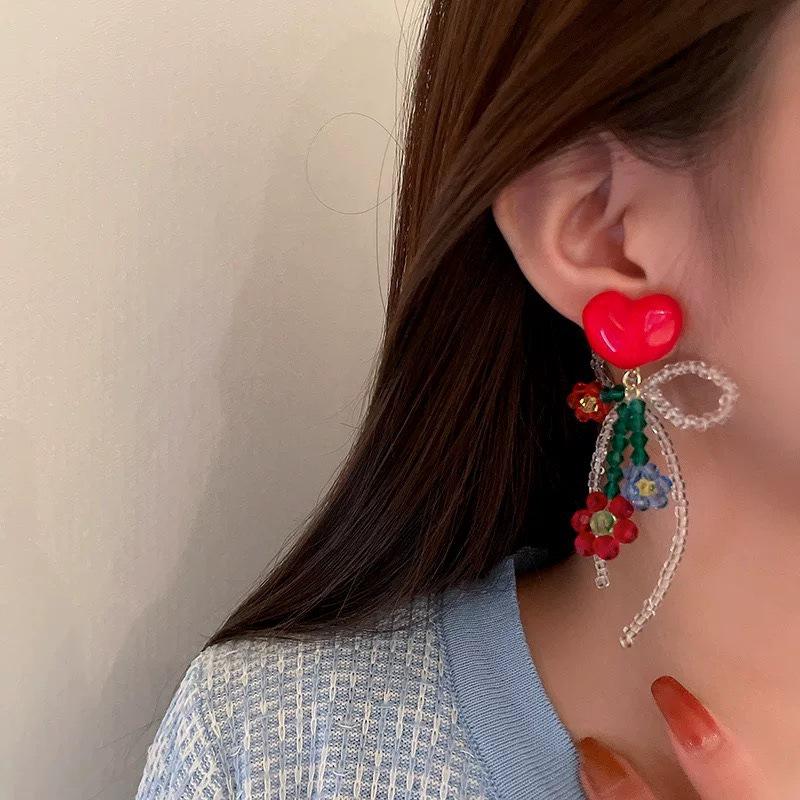 Silver Needle Bohemian Pearl Flower Tassel Earrings - Stylish Personality Design for Women