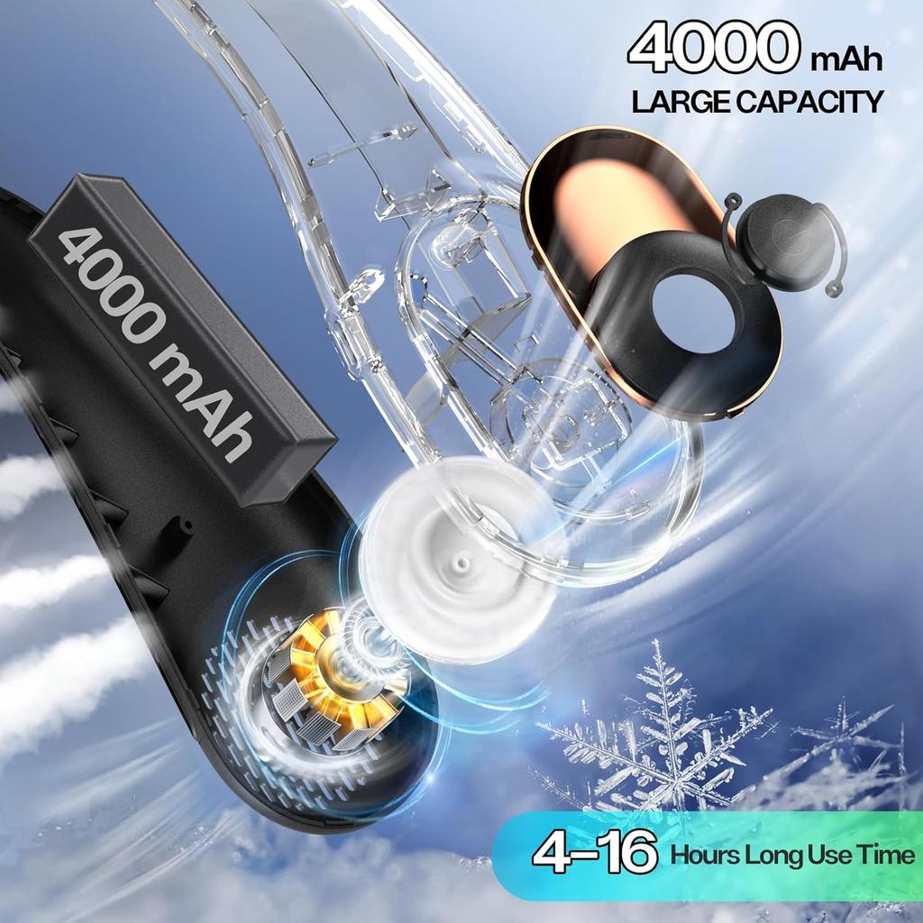 KIDEE Neck Fan, Portable Bladeless Neck Fans, Upgrade 360° Airflow, Super Quiet, 3 Speeds, 4000mAh Personal Wearable Neck Fan, Upgraded Cooling Air