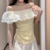 French Ruffle Edge Shoulder Top Women's Summer New Design Sense Slim and Thin Temperament Chic Shirt