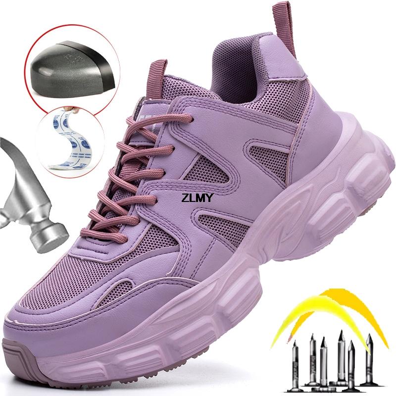 Fashion ZLMY Women Safety Shoes Breathable Steel Toe Sneakers Lightweight Work Shoes Puncture Proof Safety Boots Woman Work Boots Female