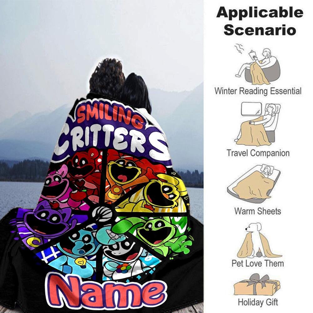 Customiz Name Personality Smiling Critters Blanket Soft &Warm Sofa Office Bed Travel Lunch Break Blanket, Gift Suitable All Seasons
