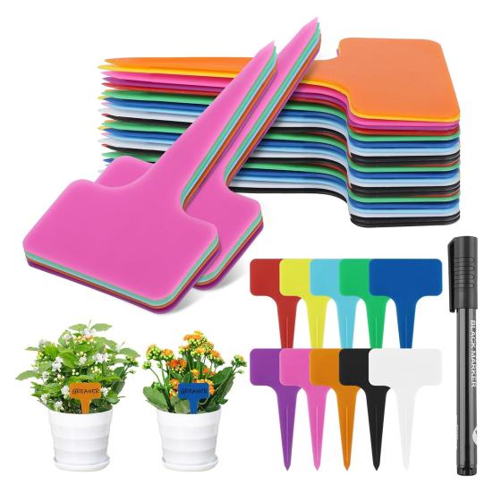 100Pcs T-Type Plant Tags Garden Labels Plastic Plant Marker Tags Waterproof Reusable Plant Labels with Marking