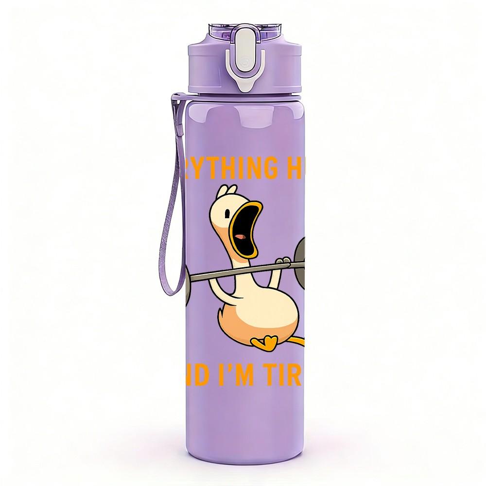 1PC Weightlifting Duck Letter Print 750ml Color Plastic Sports Water Bottle Leakproof Flip Straw Lid Suitable for Sports Office Home Use
