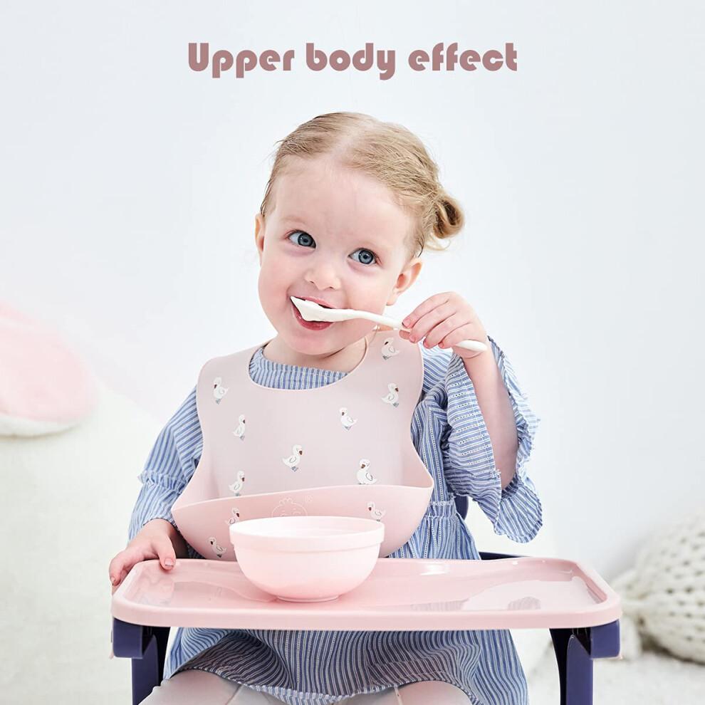 Little Dimsum Baby Bibs 2Pcs Silicone Baby Feeding Bibs Easily Adjustable and Wipe Clean Soft Waterproof Weaning Bibs Perfect Food Crumb Catcher for