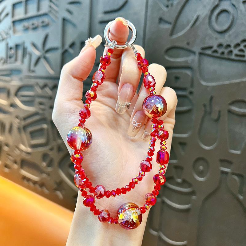 Flash Beaded Mobile Phone Chain Crystal Bow Key Bag Lanyard Pearl Mobile Phone Lanyard Small Gift