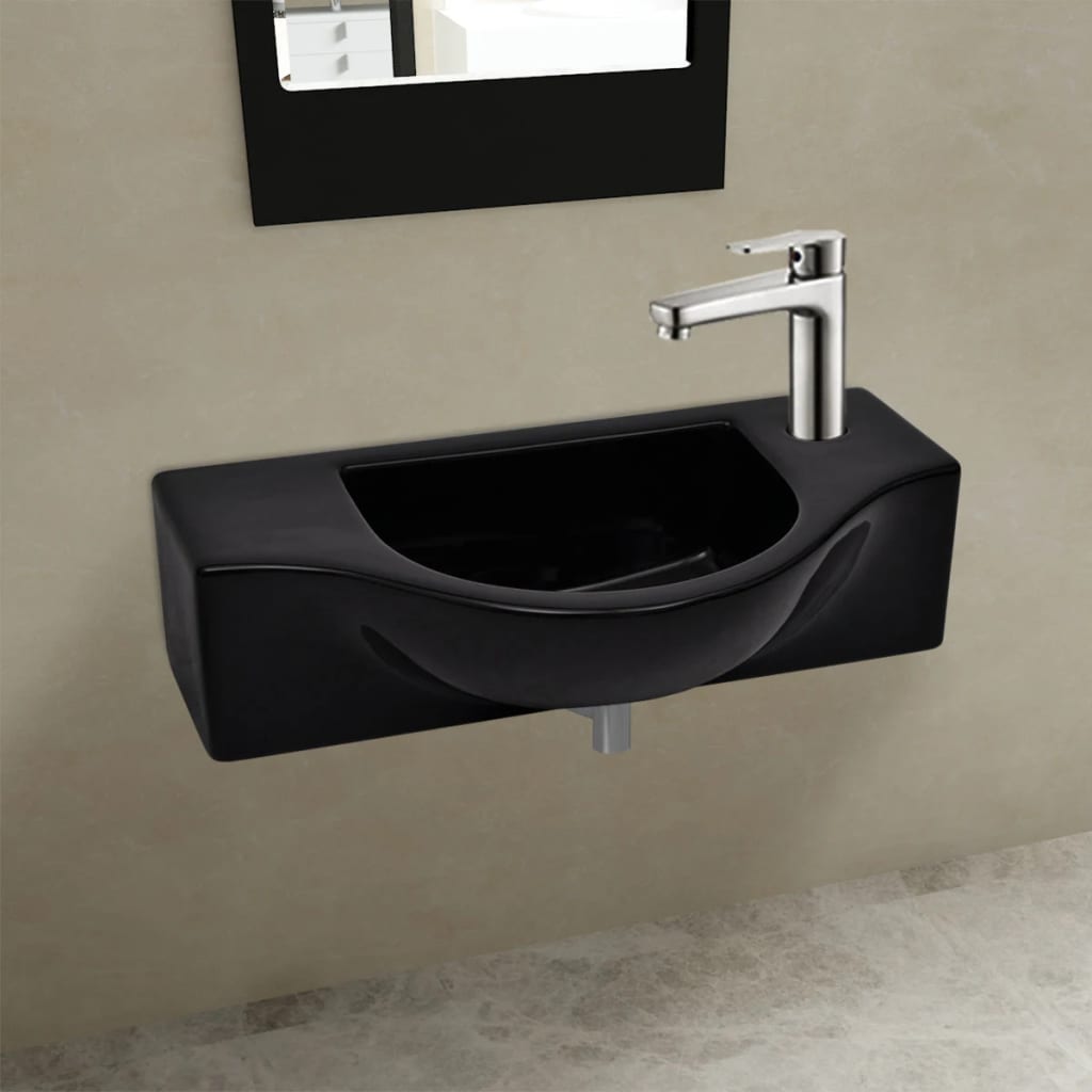Vidaxl Ceramic Sink With Tap Hole, Black