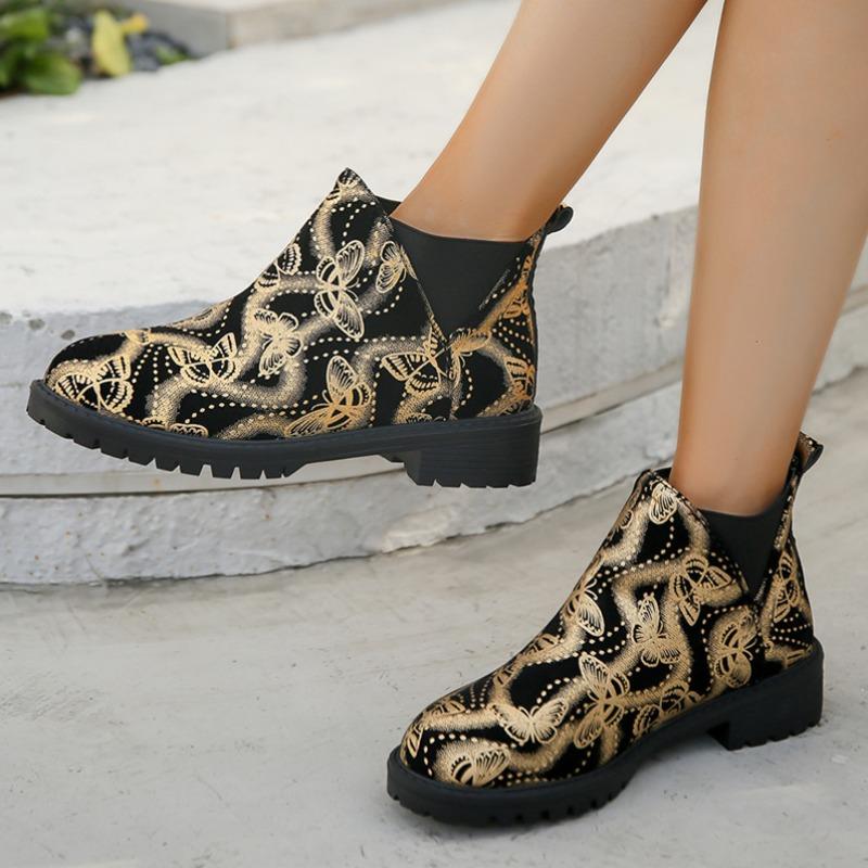Short Boots for Autumn, New Round Toe, Thick Heel, Elastic Fit, Martin Boots for Women
