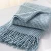 Nordic Knitted Throw Blanket Luxury Sofa Cover Thickened Two-color Wool Blanket With Tassels Modern Design Bedspread Soft Shawl