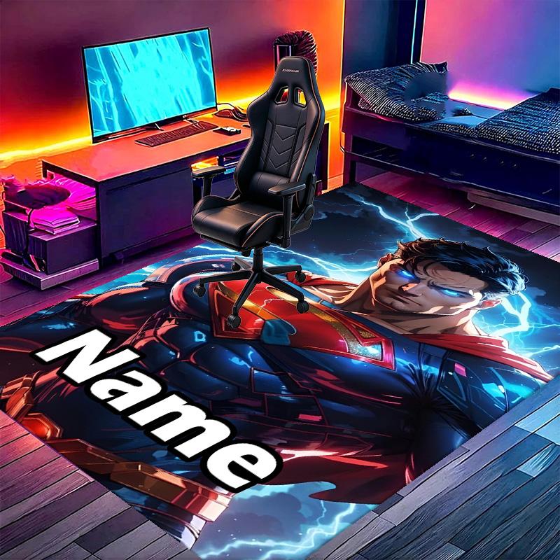 Custom Name Personalized Superman Print Carpet, Versatile Home Decor Rug, for Playroom, Apartment, Balcony, Entryway, Hallway Gift