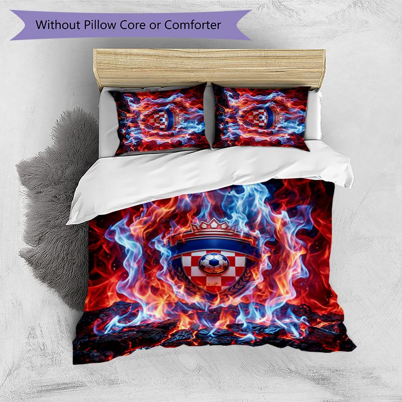 Croatia Football Printed Bedding 3 Piece Set Cozy Breathable Bed Cover Set as Housewarming Holiday Gift