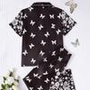 Pajamas satin short-sleeved shorts thin suit comfortable casual printed loungewear women's