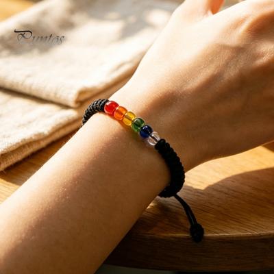 Cute Small Gift for Friends Rainbow Beads Bracelet Men Women, Handmade Soft Skin Friendly Braided String Bracelet, Adjustable Woven Rope Wristband