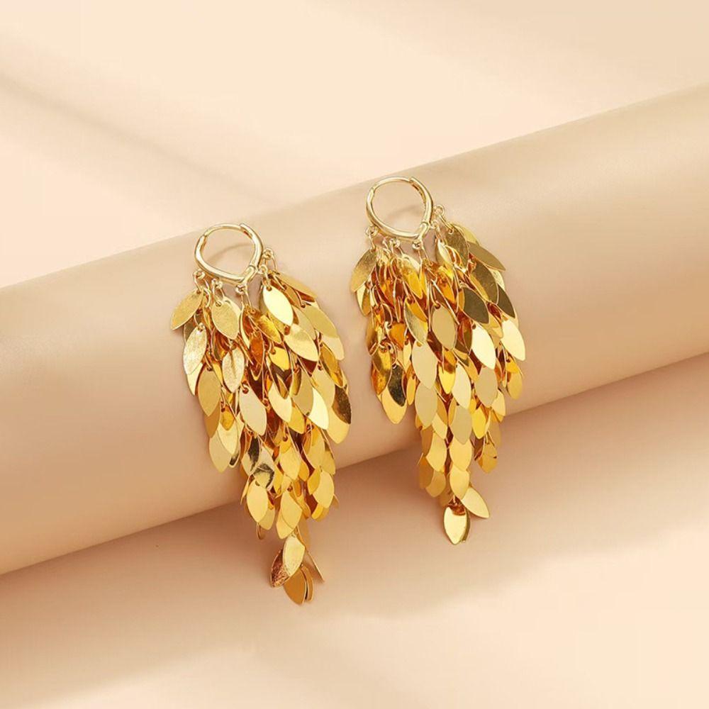 Bling Bling Long Tassel Dangle Earrings Korean Style Gold Earrings Metal Sequin Earrings Women
