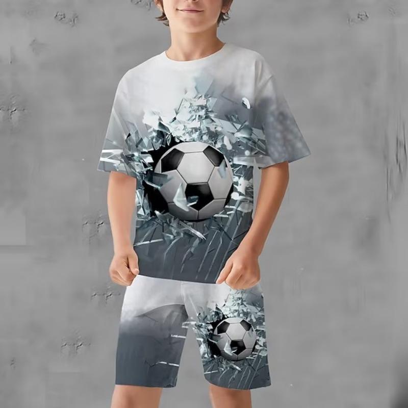 Football Football Stadiums 3D Print Kids Sets Fashion T-Shirts Beach Board Shorts Tees Tops Vintage Boys Girls Sportswear Suits