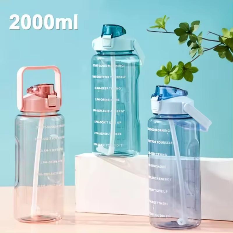Tragbare Sport-Trinkflasche mit Zeitmarkierung 2l Große Kapazität Wasserbecher Wasserkrug mit Griff