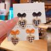 Cute Korean Hanging Love Grid Pearl Heart Earrings for Women Girls Fashion 2024 Bowknot Earrings Trend Party Jewelry