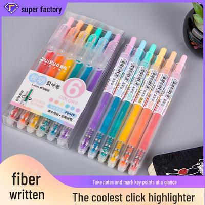 6-Color Fluorescent Click Pens: Eye-Friendly Watercolor Brushes Perfect for Students & Handbooks