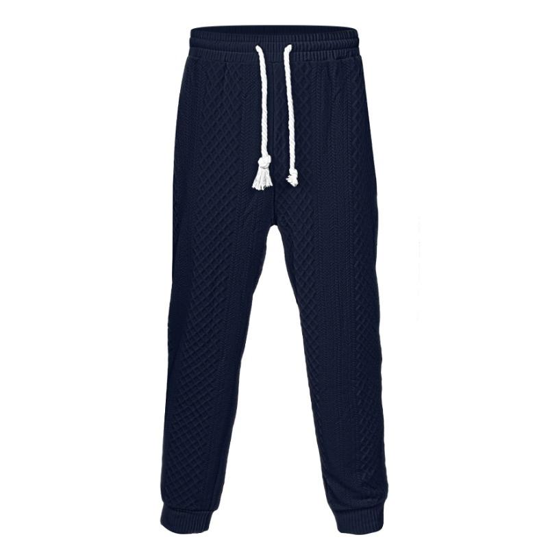 Mens Casual Solid Color Cable Knit Drawstring Waist Jogger Pants