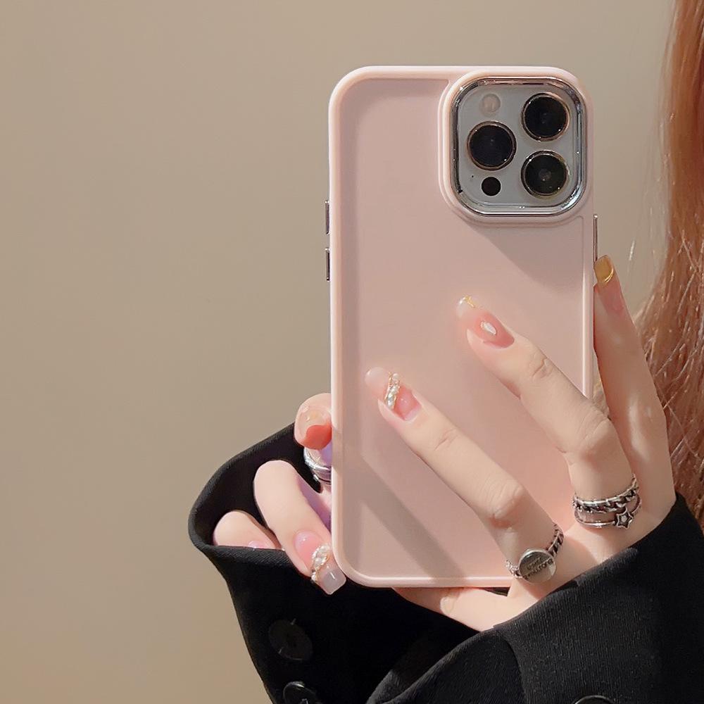 Electroplated Lens Iphone16 Compatible with Apple 17 Phone Case Soft 14 Silicone 13 Simple Solid Color 15pro Max