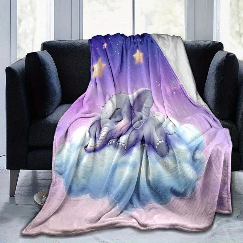 

1pc Elephant Printing Lightweight Flannel Blanket, Comfortable and Warm Blanket, for Camping Sofa Bed and Couch Office, Gift 100x150cm