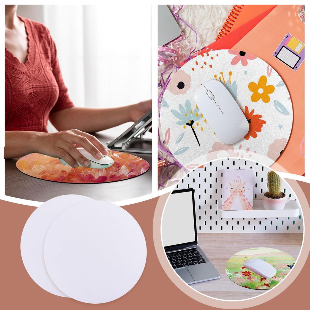 GLOBLELAND White Round Mouse Thermal Transfer Bulk Pack for and Home Use 50-Pack Pads, Printable, 20x20cm, Washable, Available, Non-Slip, Laptops,