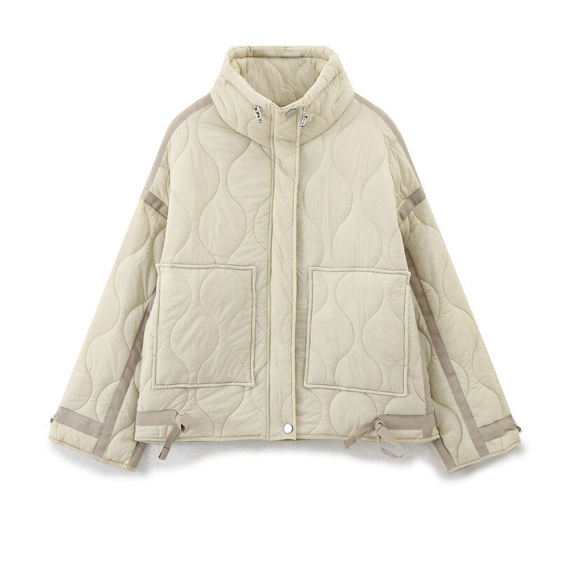 2024 Spring New Arrival Women's Stand Collar Quilted Embroidered Casual Cotton-Padded Jacket Loose Pockets Lightweight Cotton Coat Short Coat 2969050