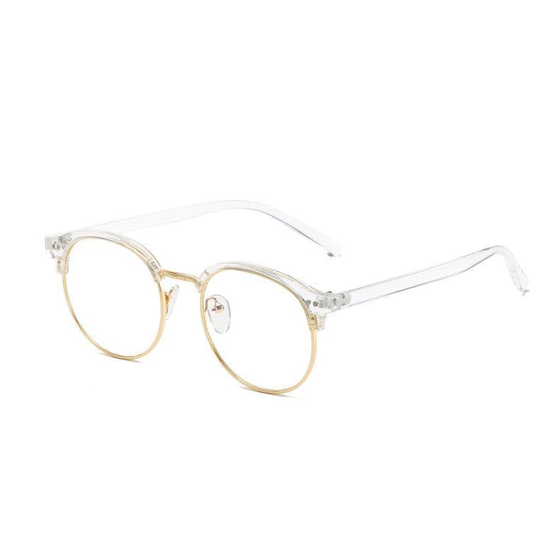 Fashion Literary Flat Glasses Women, Retro Round Frame Metal Eyebrow Glasses Frame Men's Retro Personalized Glasses Frame