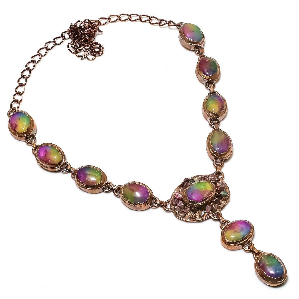 Rainbow Solar Quartz Copper Electroformed Necklace Adjustable, Chain Necklace Handmade Gemstone, Gift For Mom Antique Jewelry