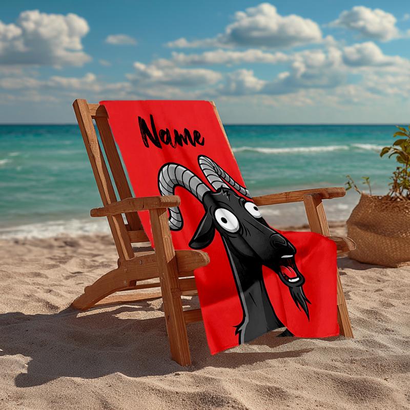 Custom Name Ultra-Soft Beach Towel with Goat Theme,Ideal for Pool - Camping, Diving - Perfect Travel Essential, Vibrant Beach Towel.