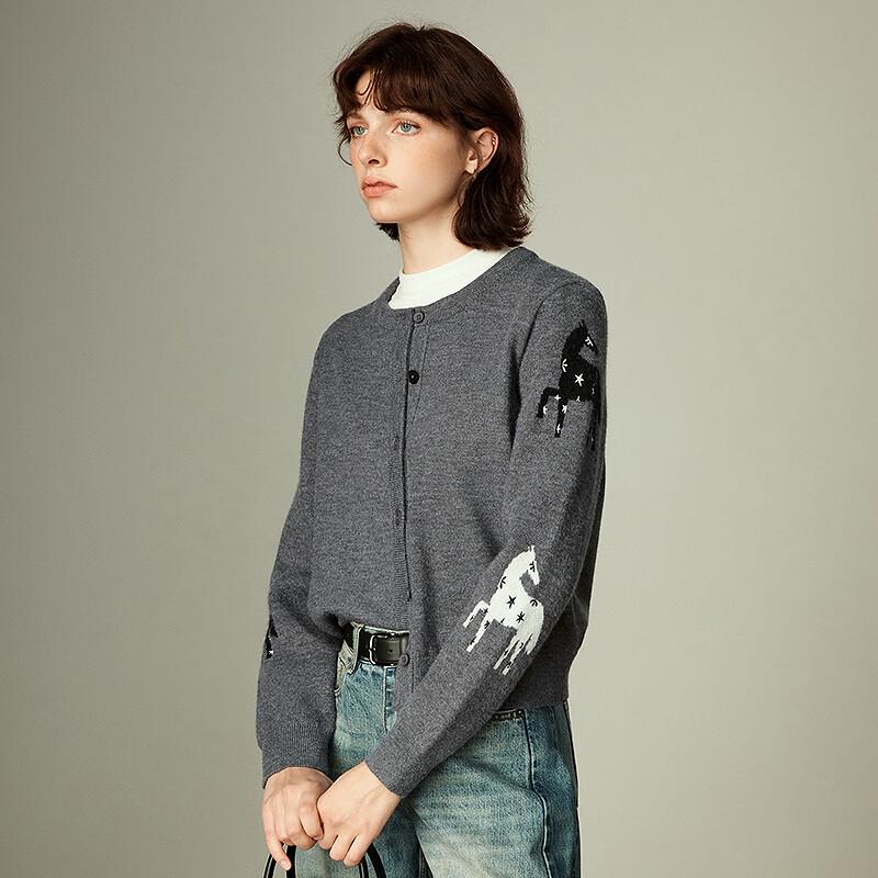 Chuyu Damen Sternenpferd Jacquard Strick Cardigan