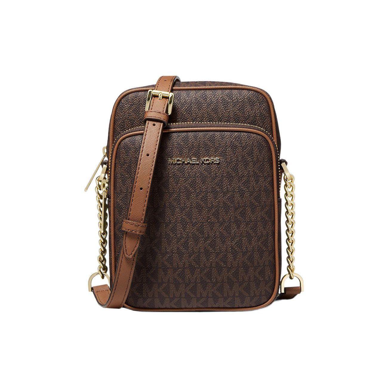 

Michael Kors MK Jet Set Girls 15 Classic Monogram Zip Closure Coated Canvas Shoulder Crossbody Bag Medium Women bags Brown 35F1GTVC2B-BROWN Basic Set (Bag+Dust Bag)