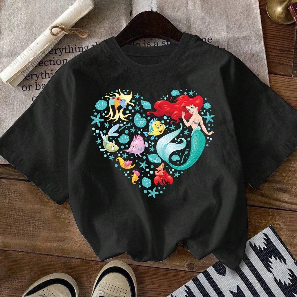 Summer Comfortable Loose Short Sleeve Kids Top Mermaid Girls Printed T-Shirt