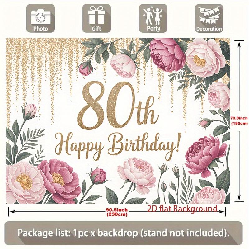 1pc Birthday 80th Glitter Floral Backdrop Golden #3908