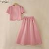 ZANZEA Blusa a Maniche Corte da Donna e Gonne Lunghe Casual Set Completi Due Pezzi