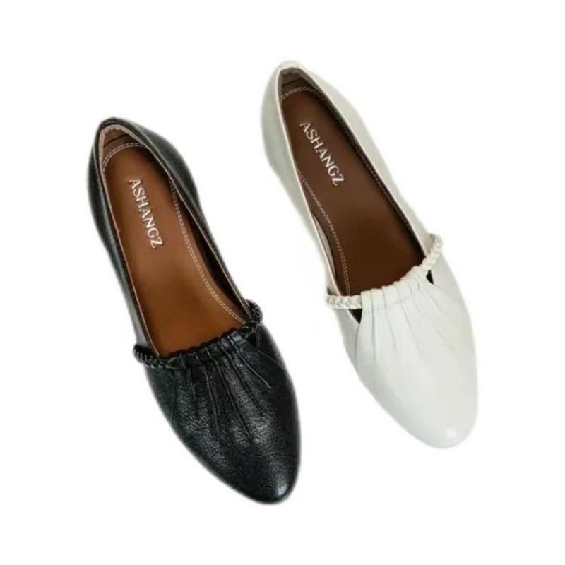 Autumn Retro Pointed Head Shallow Mouth Single Shoes Women's Low Heel Super Soft Thick Heel Temperament Versatile Temperament Small Leather Shoes