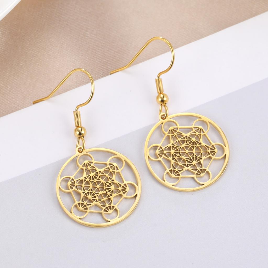 Archangel Metatron Geometric Earrings for Women Hollow Secret Geometry Charms Amulet Jewelry Drop Dangle Earrings Christmas Gift