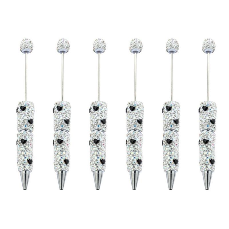 6pcs Rhinestones Fancy Pen Ballpoint Pen Smooth Writing Pen 1.0mm Glittering Beadable Pen Stationery Pen for School